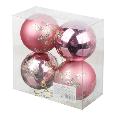СНОУ БУМ Набор шаров 8 см, 4 шт, винный, пластик, глиттер, 26-180