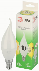 ЭРА GREEN LINE лампа св/д свеча на ветру E14 BXS 10W(1000lm) 3000K 2K BXS-10W GL 38x145 67120
