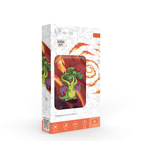 BY Аккумулятор мобильный, 5000мАч, 2xUSB, 2А, Герои, Горыныч