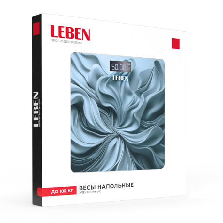 LEBEN Весы напольные электронные "Blue", ЖК-дисплей, макс. нагр.до 180кг, 28х28см