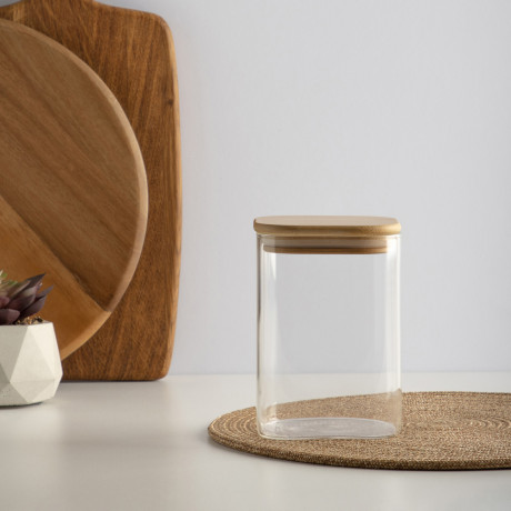 VETTA ЭКО Вуд Банка для хранения 1000мл, 14,5х10х10см, стекло, бамбук