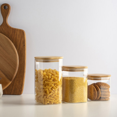 VETTA ЭКО Вуд Банка для хранения 1000мл, 14,5х10х10см, стекло, бамбук