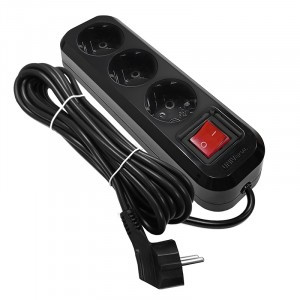 UNIVersal сет. удлинитель ПВС 3х1 3роз. 3м 13А черный земля, выкл. (корпус ABS) S-303 2020