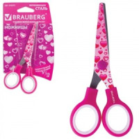 Ножницы BRAUBERG "Сердечки", 130 мм, с цв. печатью сердечек, малиновые, европодвес 232275