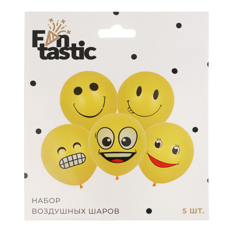 Набор воздушных шаров тм Fntastic, 5 шт, 12", с цветным рисунком Смайлы