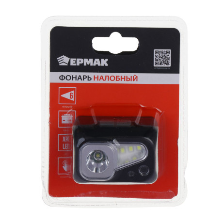 ЕРМАК Фонарь налобный, сенсорный, XPE LED + 3 SMD, 6 режимов, 500мАч, зарядка Type C, 57х29х38 мм