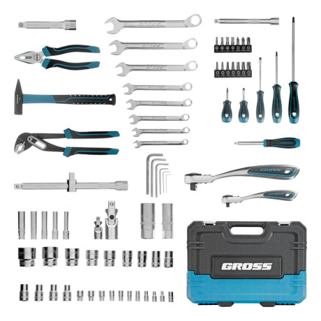 Набор инструментов, 1/4", 1/2", CrV, 120 зубьев, 76 предметов Gross