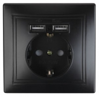 ЭРА Intro Solo роз. СУ 1 мест. земля, 16А, 250В, штор. 2хUSB 5В-2,1А, IP20, антрацит 1-410-05 3660