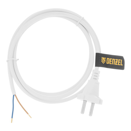 Шнур сетевой Energy Series, ПВС, 1,5 м, 2 x 1 мм, с неразборной вилкой, белый, Denzel