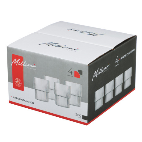 MILLIMI Набор стаканов Астра 300 мл, 4 шт, стекло, рифленый