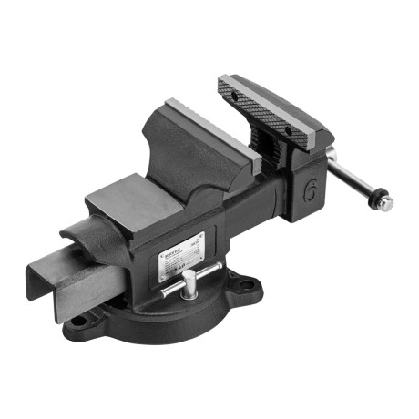 Тиски слесарные BVH-150, 150 мм, поворотные, стальная направляющая, с наковальней //Denzel