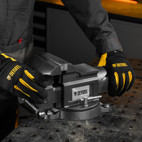 Тиски слесарные BVH-150, 150 мм, поворотные, стальная направляющая, с наковальней //Denzel