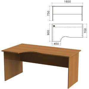Стол письменный эргономичный "Монолит" (ш1600*г900*в750 мм), левый, цвет орех, СМ7.3 640108