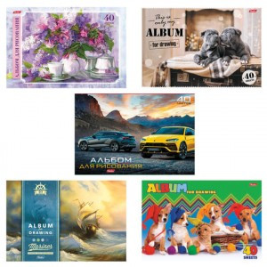 Альбом д/рисования, А4, 40л., скоба, картон, HATBER, 205х290 мм, "Ассорти", 40А4В, A274149