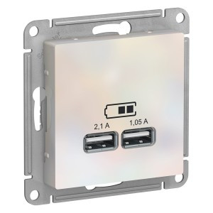 Systeme Electric AtlasDesign мех роз СУ 1 мест 2хUSB жемчуг A+A Iв=1,05-2,1А, Uв=5В(пл осн)ATN000433