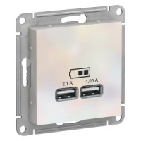 Systeme Electric AtlasDesign мех роз СУ 1 мест 2хUSB жемчуг A+A Iв=1,05-2,1А, Uв=5В(пл осн)ATN000433