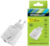 &quot;Сет.адаптер/зарядник/блок пит. USB+Type-C 100-220V, 5-9V/3A QC ERGOLUX ELX-РA01QC-C01 бел, коробка