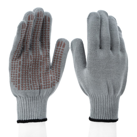 Перчатки трикотажные, акрил, ПВХ гель, "Протектор", серая туча, оверлок Сибртех