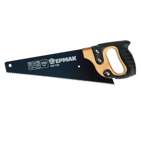 ЕРМАК Ножовка по дереву 350мм с деревянной обрезиненной ручкой, универсальный зуб, 4 мм