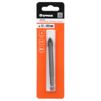 ЕРМАК Сверло по кафелю, керамике, стеклу, с четырьмя режущими лезвиями, шестигранный хвостовик, 12мм