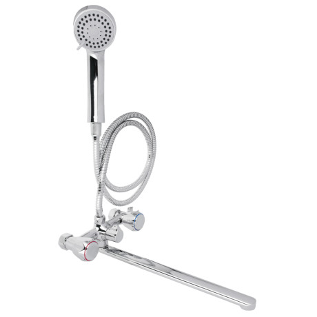 RAIN Смеситель для ванны Уран, прямой излив 35см, керам. кран-буксы 1/2, душ. набор, латунь, хром