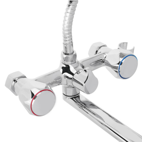 RAIN Смеситель для ванны Уран, прямой излив 35см, керам. кран-буксы 1/2, душ. набор, латунь, хром