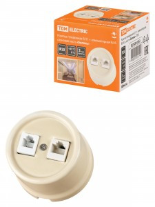 TDM Болонь Розетка телефонная RJ11 + компьютерная RJ45 сл. кость Ретро SQ1820-0352