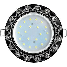 Ecola GX53 H4 LD5360 св-к Стекло Круг прозр.стразы Корона подсв. 4K Хром-Черн 52x120 SB53RNECB (10!)