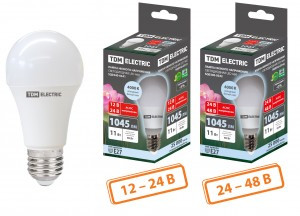 TDM лампа св/д ЛОН низковольтная A60 E27 12-24V 11W(1045lm), 4000К 4K SQ0340-0341