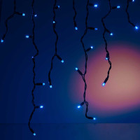 Гирлянда д/улицы дождь LLB-02-7 100л, 3метра длина нити 0,3/0,5/0,7м СИНИЙ. последняя лампочка мигает холодным белым. черный провод