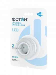 ФОТОН ночник-розетка св/д NM-500A, пластик, белый, авт. выкл., д/осв. 220V, IP20, арт.23052
