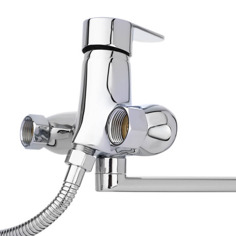 RAIN Смеситель для ванны Гранат, прямой излив 35см, душ. набор, картридж 35мм, латунь, хром