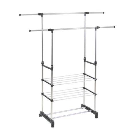 VETTA Вешалка напольная гардеробная, две полки, на колесиках, 145х155х43см