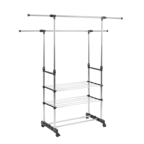 VETTA Вешалка напольная гардеробная, две полки, на колесиках, 145х155х43см