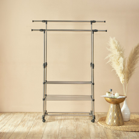 VETTA Вешалка напольная гардеробная, две полки, на колесиках, 145х155х43см