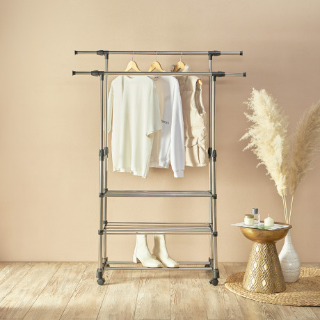 VETTA Вешалка напольная гардеробная, две полки, на колесиках, 145х155х43см