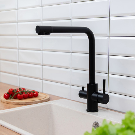 СоюзКран Смеситель для кухни с фильтром для пит. воды, картридж 35мм, нерж. сталь, черный SS01-G132