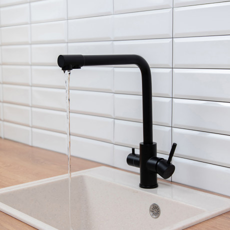 СоюзКран Смеситель для кухни с фильтром для пит. воды, картридж 35мм, нерж. сталь, черный SS01-G132