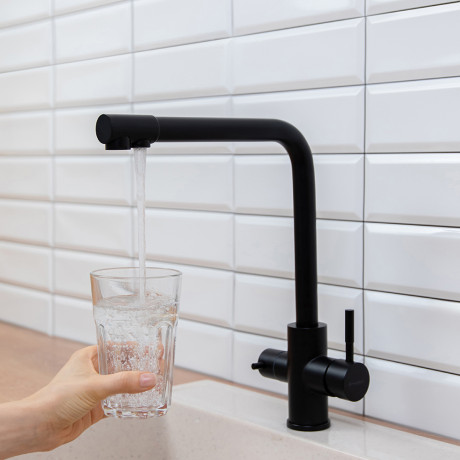 СоюзКран Смеситель для кухни с фильтром для пит. воды, картридж 35мм, нерж. сталь, черный SS01-G132