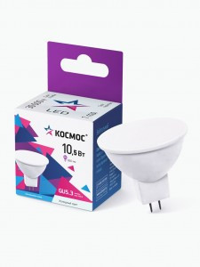 Космос MR16 GU5.3 220V 10.5W (860lm) 6500K 6K матов. 55x50 LkecLED10.5wJCDRC65