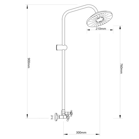 СоюзКран Душевая система со смесителем (кер. кран-буксы 1/2, цинк), верхний душ 1 режим, хром, тип 2