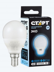 СТАРТ ЭКО шар E14 10W(800lm) 4000K 4K 89х47 матовая пластик WS