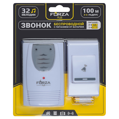 FORZA Звонок беспроводной дверной, 32 мелодий, 1x23A, 2xAA