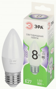 ЭРА GREEN LINE лампа св/д свеча E27 B35 8W(800lm) 6500K 6K B35-8W-865-E27 GL 38x125 67136