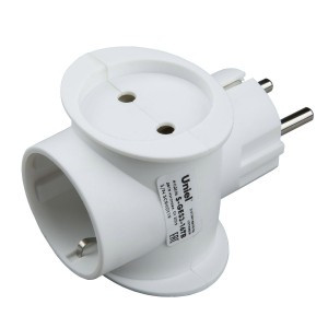 Uniel разветвитель (тройник) 3роз. 16А белый, земля (Т-образный) S-GES3-16ТВ