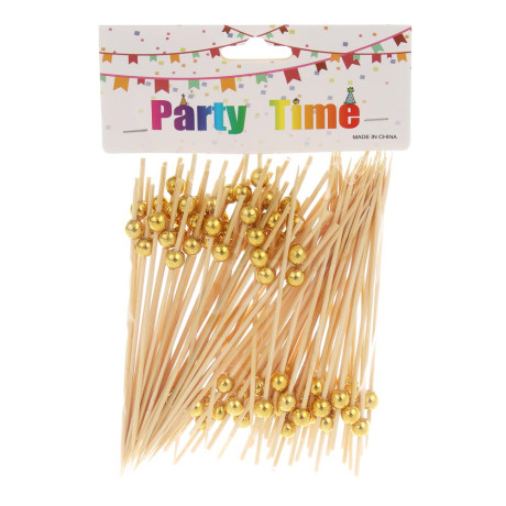 Fntastic Шпажки "Золотая жемчужина", 100 шт, 12 см, бамбук, пластик