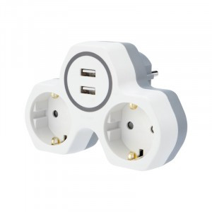 REXANT разветвитель (тройник) 2роз. 16А + 2 USB 2,4 А , земля, белый  11-1089