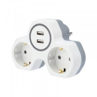 REXANT разветвитель (тройник) 2роз. 16А + 2 USB 2,4 А , земля, белый  11-1089