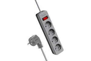 КОСМОС сет. удл.-фильтр ПВС 3х0.75 4роз. 1.5м 10А серый, земля, выкл.