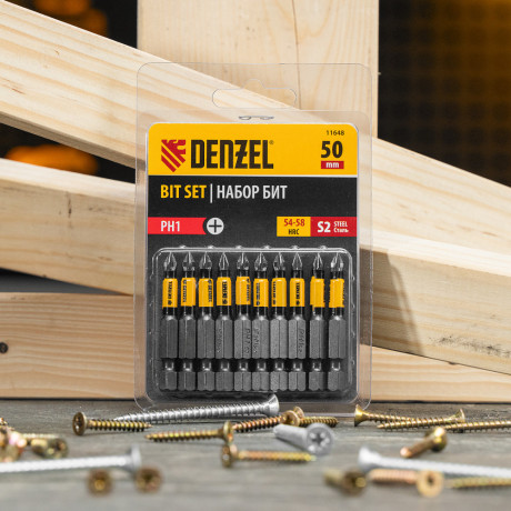 Бита PH1х50, сталь S2, цилиндр., 10 шт. Е 6,3 Denzel